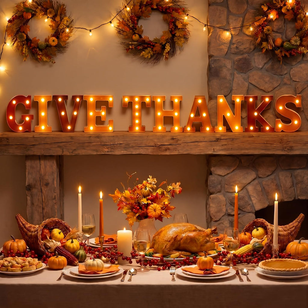 10 Pcs Thanksgiving Decorations Give Thanks LED Lights up Sign