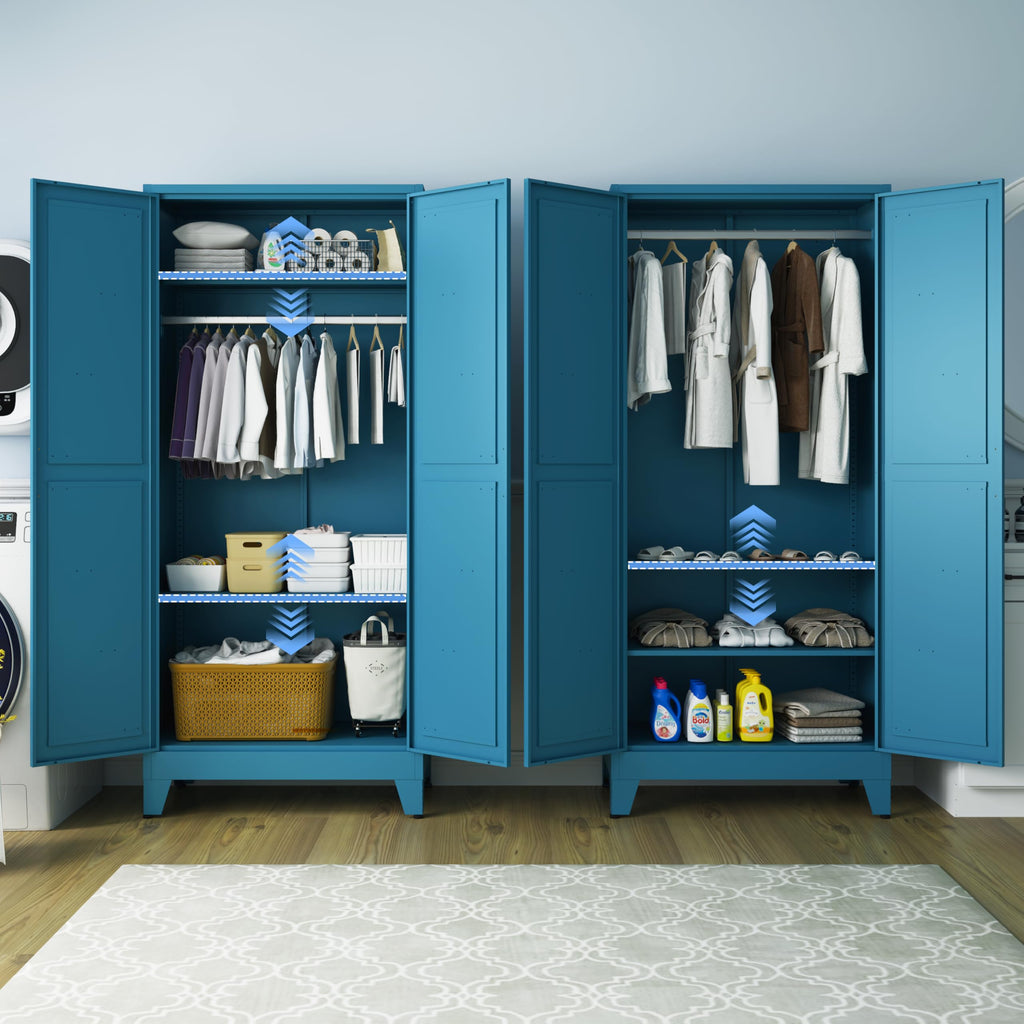 71" Metal Wardrobe Closet Clothing Storage Cabinet with Hanging Rod