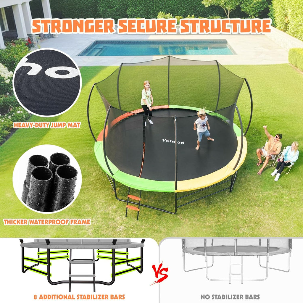 Trampoline Outdoor 12FT 14FT, Recreational Trampolines with Enclosure Net and Ladder, ASTM Approved for Kids and