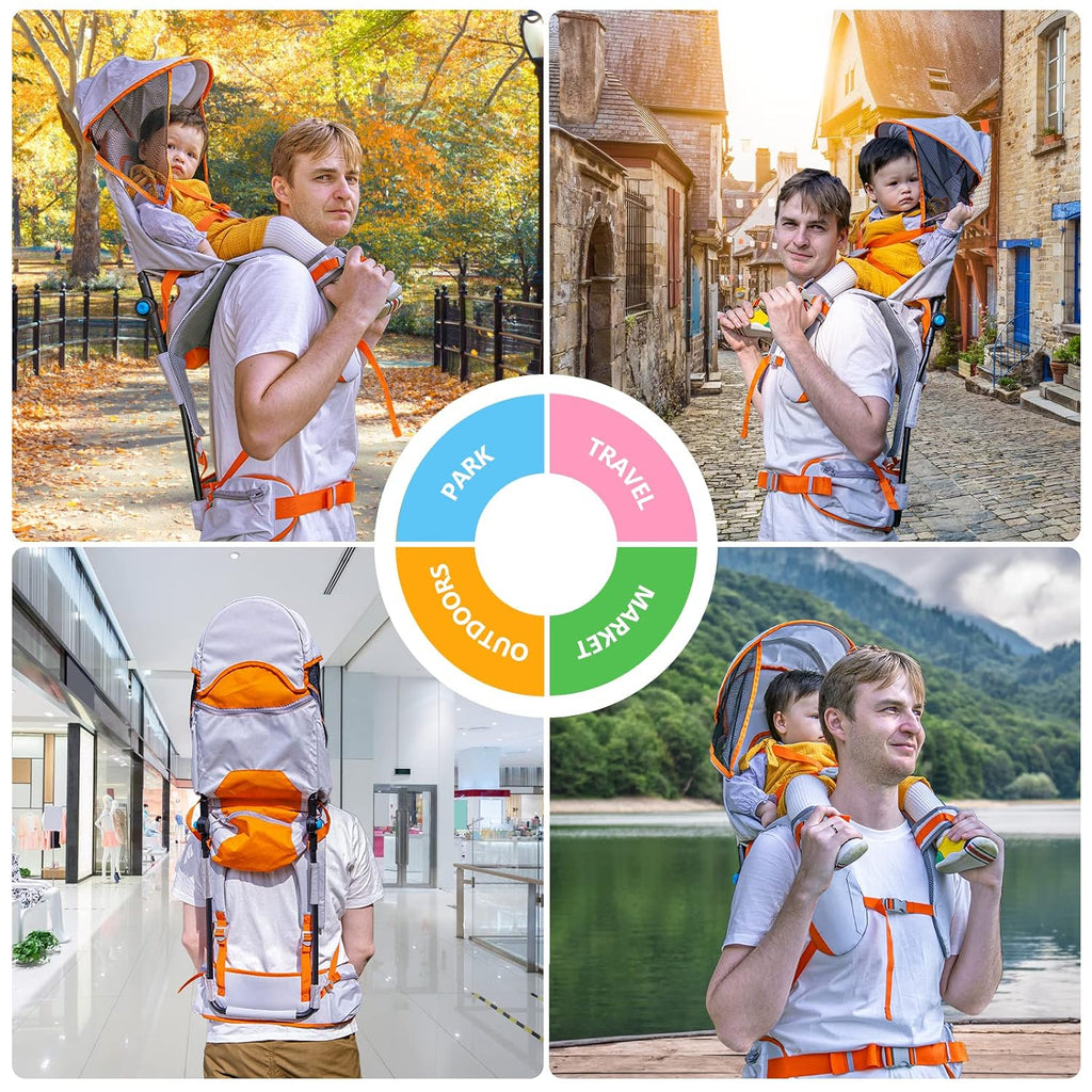 Shoulder Carrier Baby Hiking Backpack Carrier with Rain Cover Sun Shade for Child Safe Backrest and Toddler Ergonomic