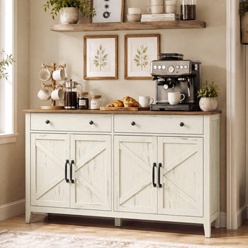 Farmhouse Buffet Cabinet, Coffee Bar with 2 Drawers