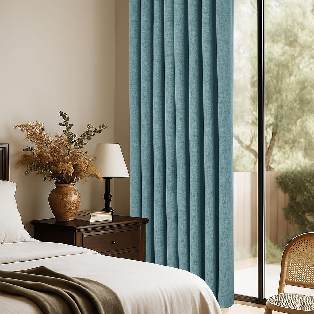 Linen 100% Blackout Curtains 96 inches Long for Bedroom Living Room Darkening Full Black Out Rod Pocket Back Tab
