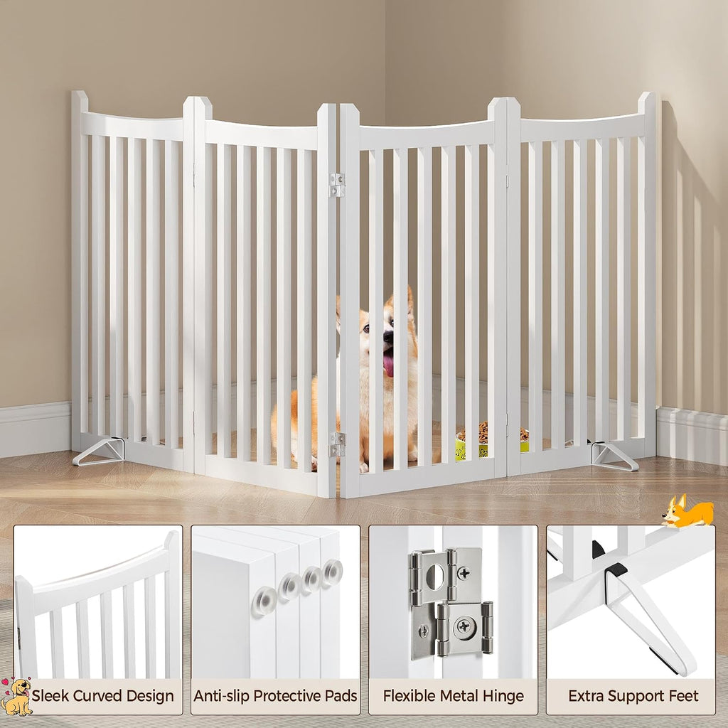 36in 4-Panel Wooden Freestanding Pet Gate for Indoor Stairs
