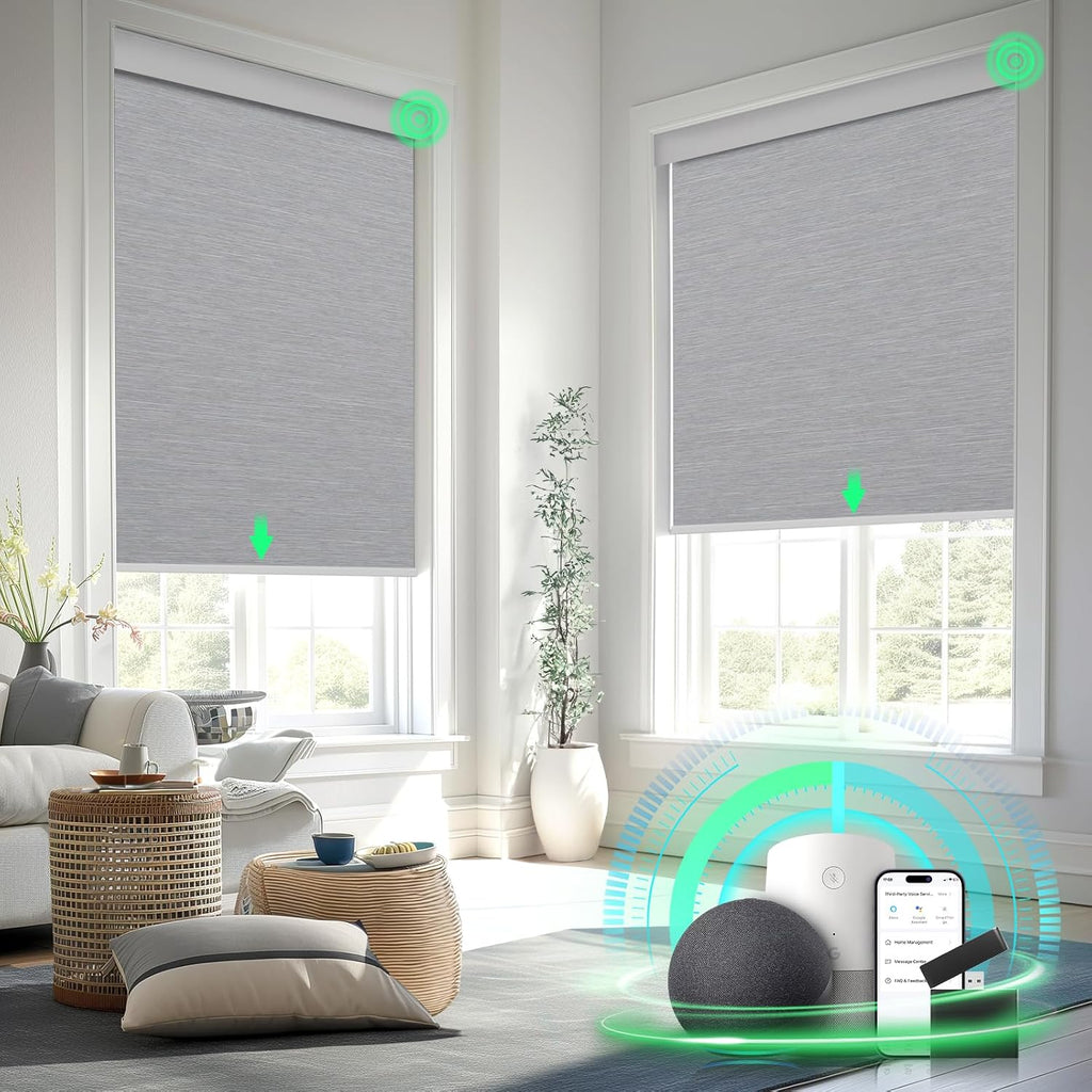 Motorized Blinds with Remote Control, White, | Blackout Auto - Grey