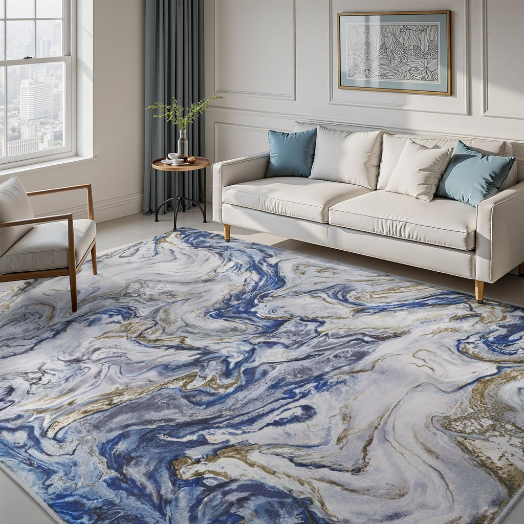 9x12 Area Rugs for Living Room, Modern Abstract Rug for Bedroom, Contemporary Machine Washable Rug, Large Stain