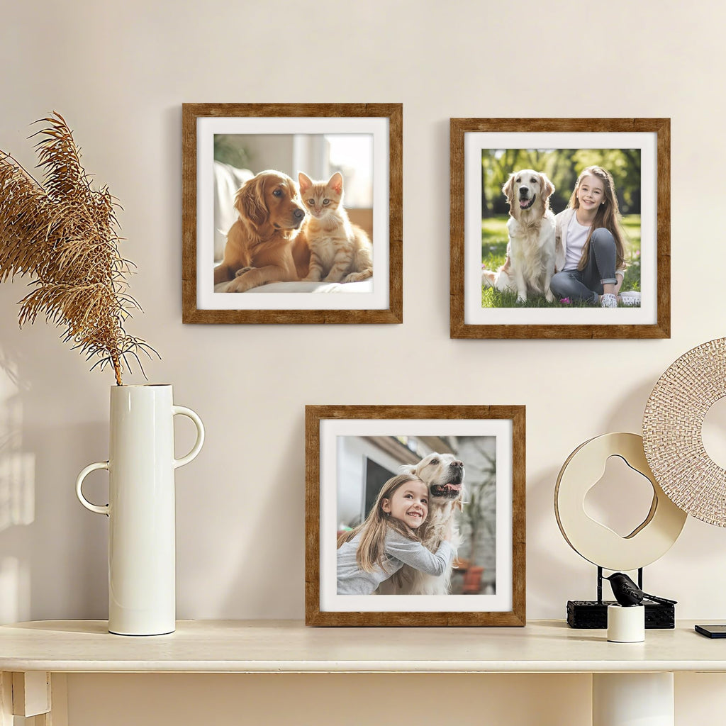 10x10 Picture Frames with 8x8 Mat Set of 2, Rustic Brown
