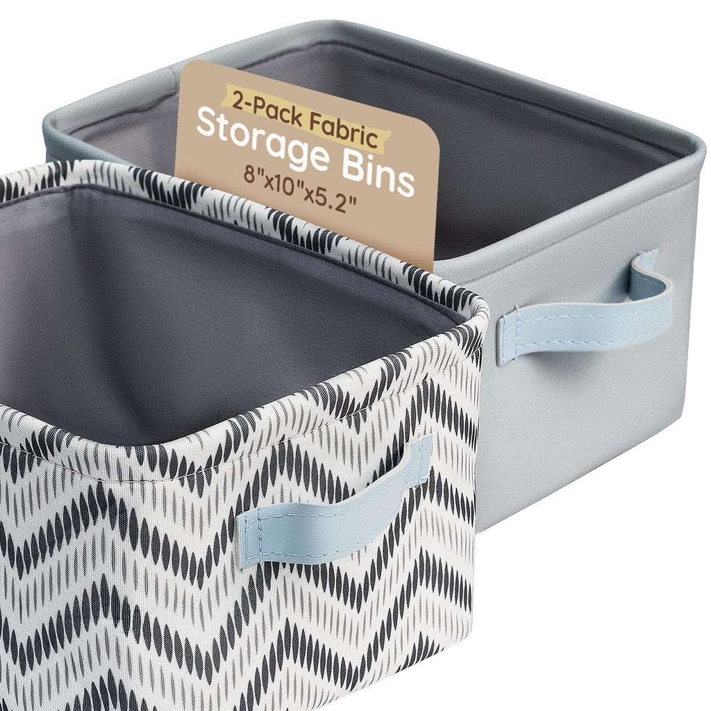 Fabric Storage Bins Cute 8"x5.2"x10" - Collapsible Neutral & Chevron Kids Baskets with Handles 2 Pack, Hamper Fabric