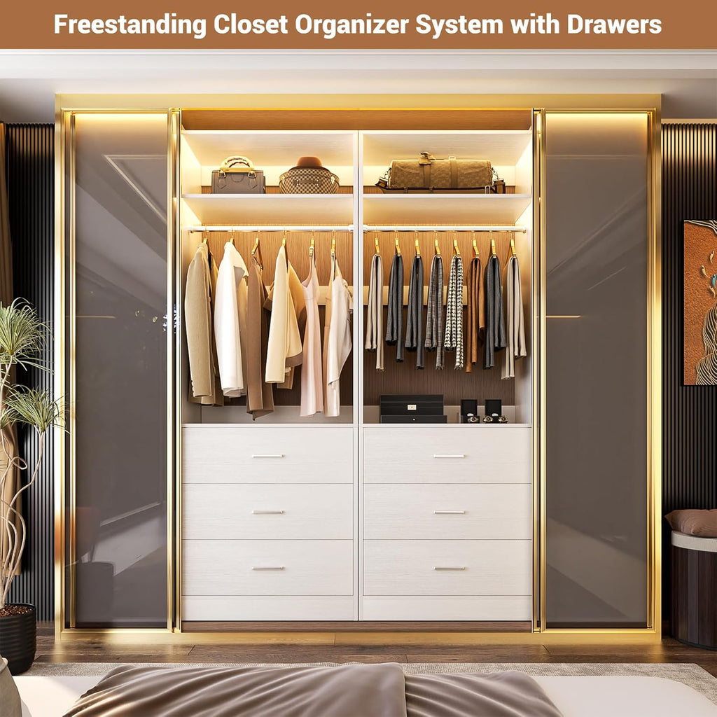 Freestanding 2FT Closet System with 3 Drawers,Wood Closet Organizer | 24" Closet Organizr system with Hanging Rod &