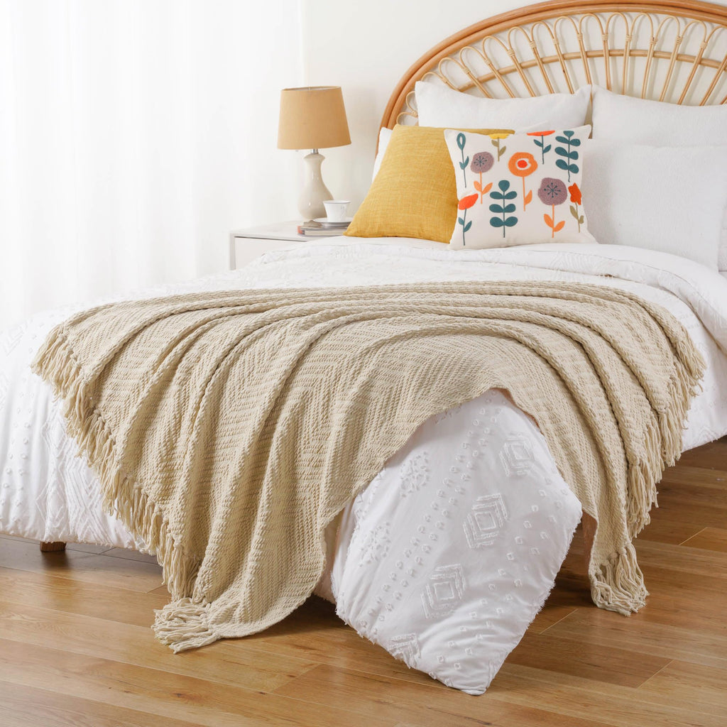 Beige Throw Blanket for Couch, Knitted Beige Throw for Bed, Neutral Throw Blankets Tan Throw Blanket for Room Decor