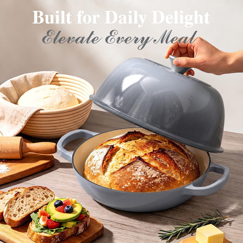 6QT Enameled Cast Iron Dutch Oven for Bread Baking