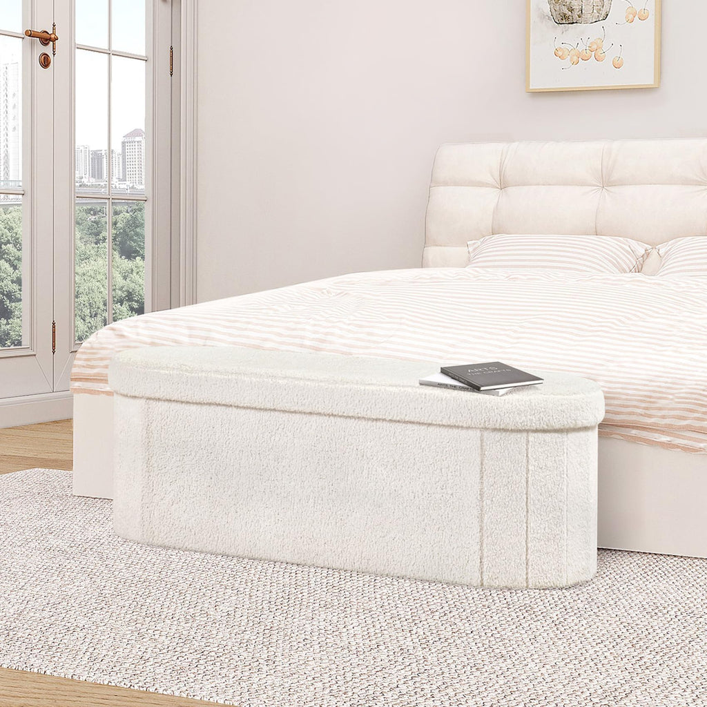 43.3" Sherpa Ottoman with Storage, Cream White