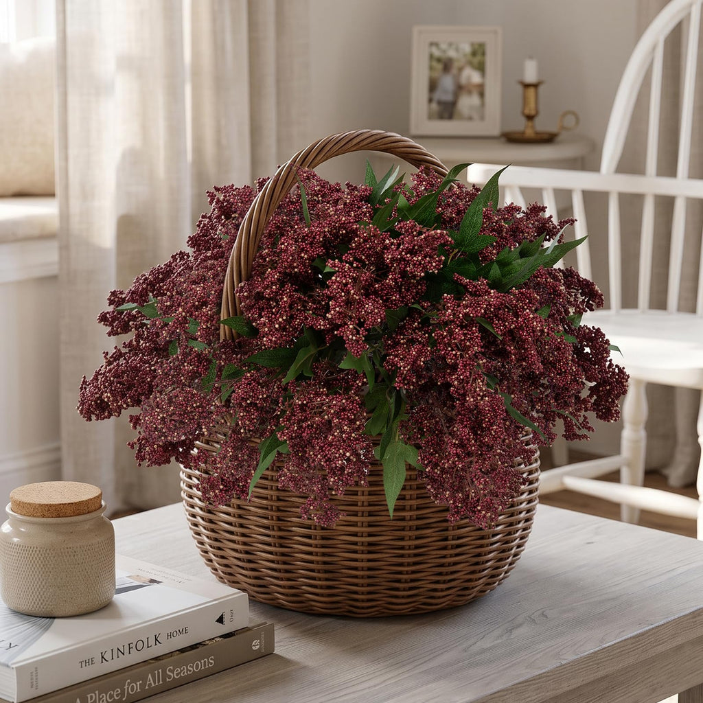 6 Pcs Artificial Berry Stem for Vase, 17 in Faux Nandina Branches Fall Floral Picks Fake Realistic Berry Spray for