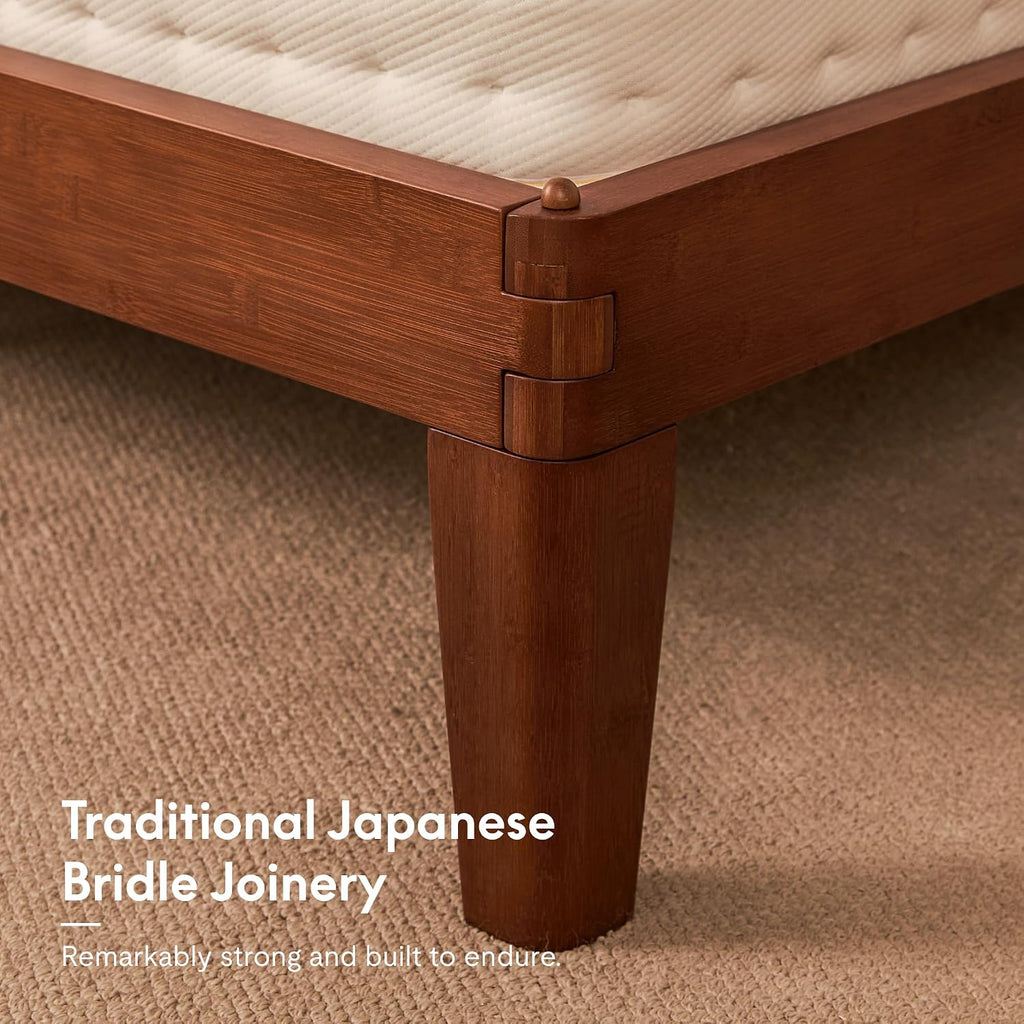 Hako G4 Bamboo Bed Frame with Japanese Joinery, Queen Bed Frame with Storage Headboard, Charging Station, SGS