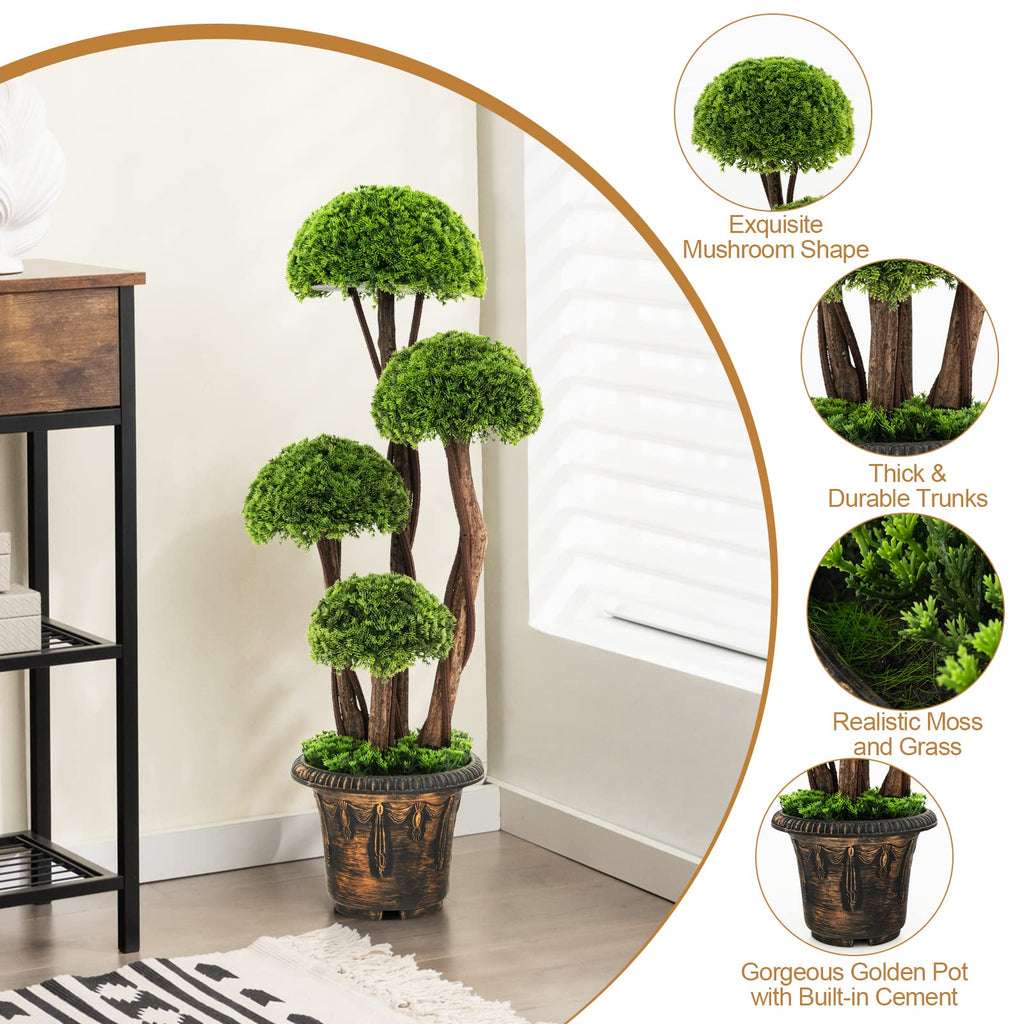 Artificial Cypress Topiary Ball Tree, 2 Pack 3 Ft Tall Artificial Plant, Indoor/Outdoor Topiary Trees with Golden