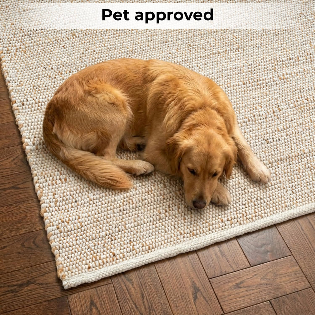 Jute Cotton Area Rug 12'x15'ft Rectangle Hand Woven Natural Farmhouse Rug