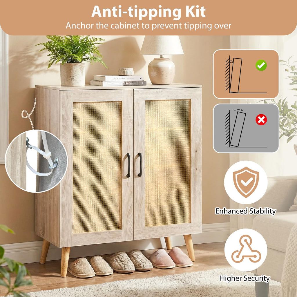 Shoe Cabinet with Rattan Doors, Natural
