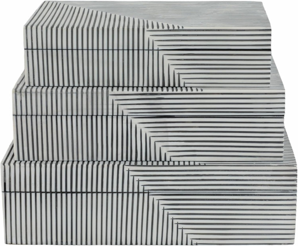Decorative Striped Boxes with Lid Decor - Stylish Decor Box for Console Table, Jewelry Storage, or Bedroom - Set of 3