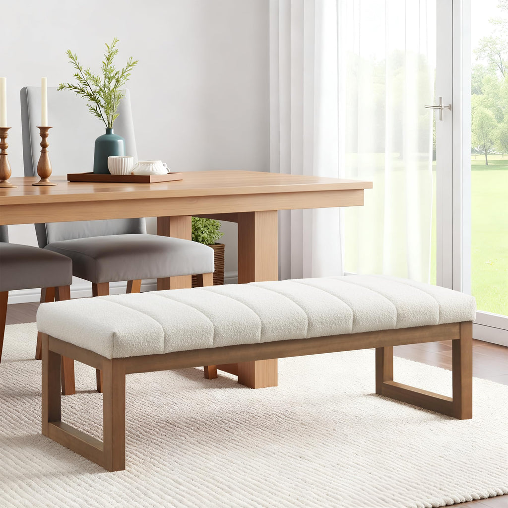 52.7" Bedroom Bench for End of Bed, Modern Upholstered Teddy Fabric Entryway Bench & Dining Bench, Footrest Stool