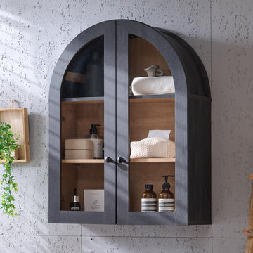 Arched Bathroom Wall Cabinet Medicine Cabinet, 23.5×31.4 Inch Bathroom Cabinet Wall Mount with Glass Doors &