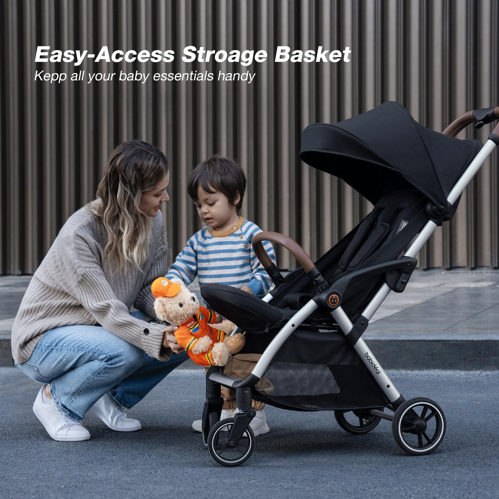 Baby Stroller, Auto-Fold Lightweight Travel Stroller for Airplane, Compact Toddler Pushchair with PU Leather Handle