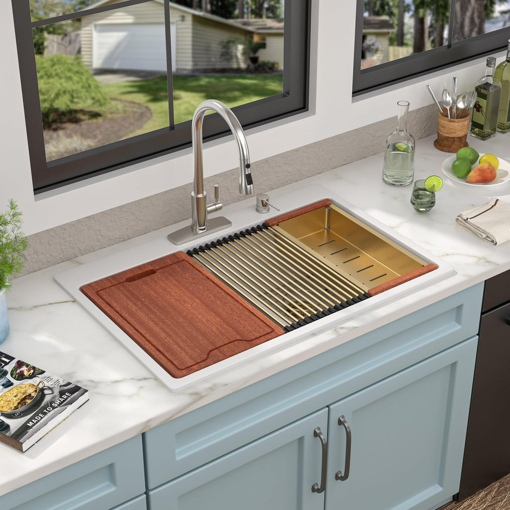 33"x22" Granite Composite Kitchen Sink Double Bowl 50/50 Split