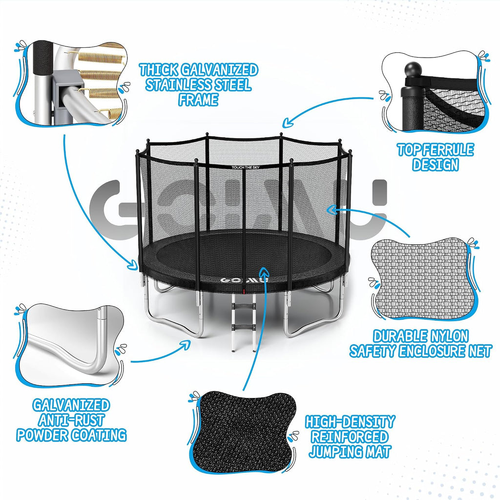 Trampoline Outdoor 12FT 14FT with Safety Enclosure Net, Trampoline for Kids and Adults with Ladder, ASTM Approved