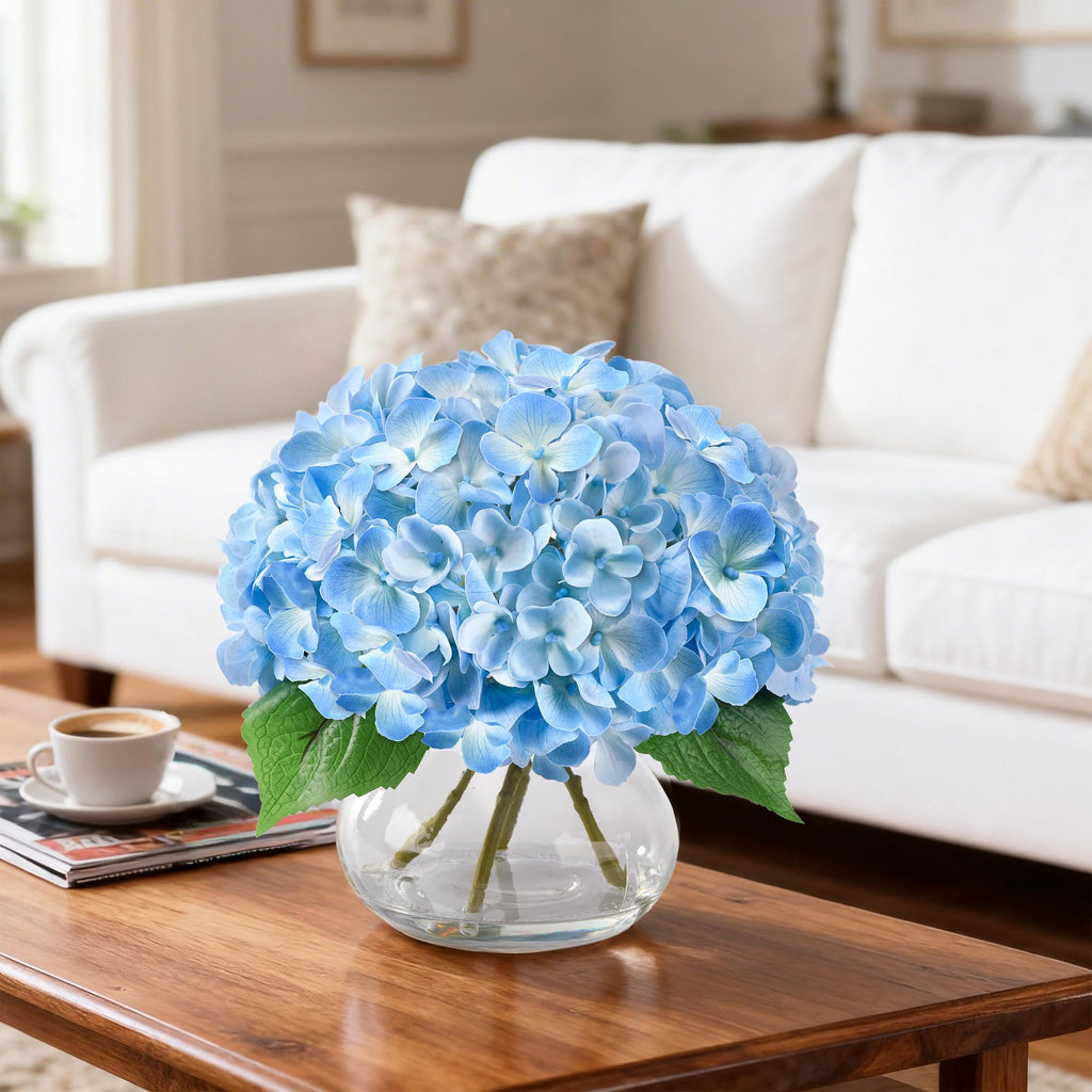 Real Touch Faux in Glass Vase, Light Blue
