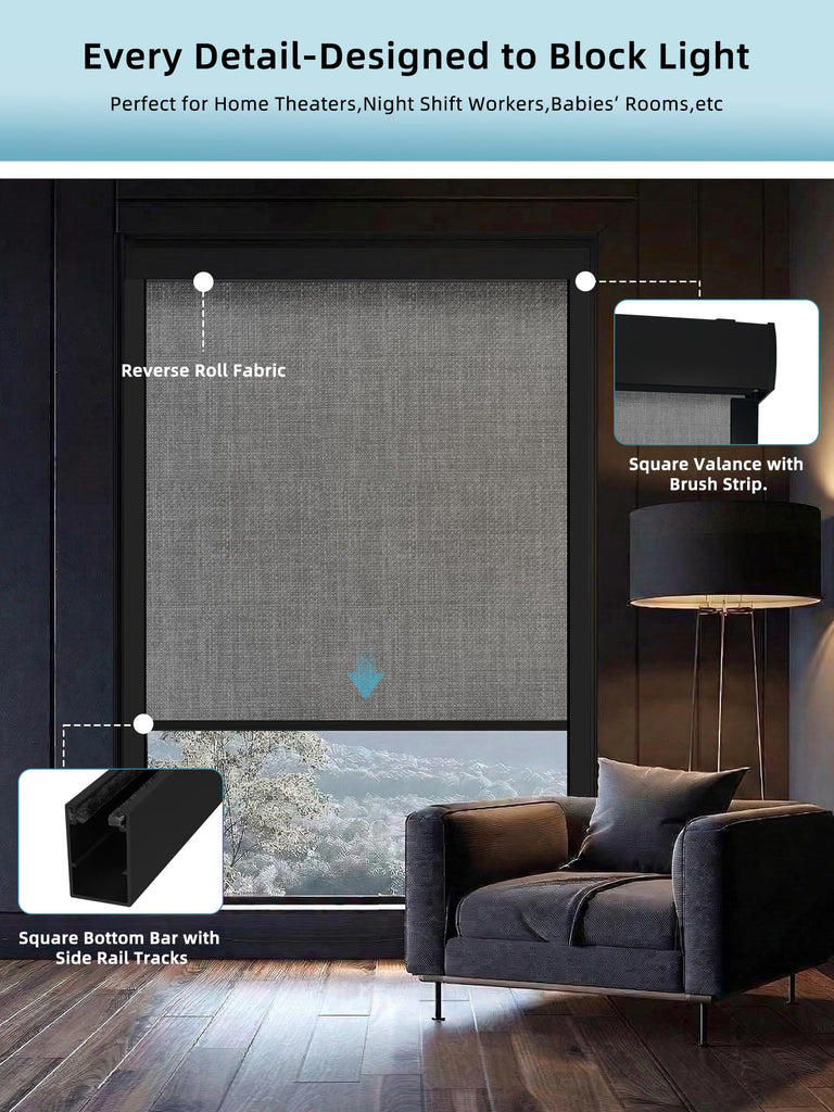 Motorized Smart Roller Shades, 100% Blackout Vigor Pale Grey