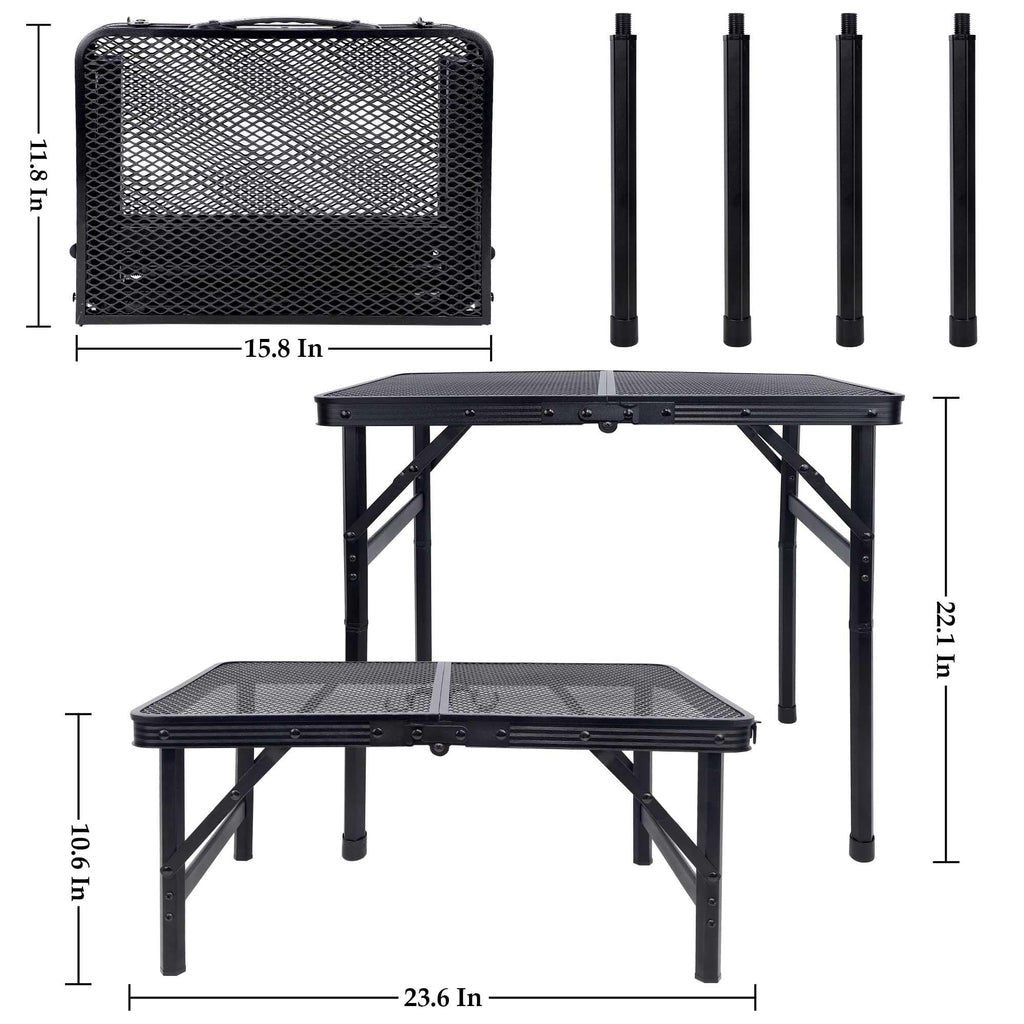 Small Folding Table, Camping Table with Mesh Desktop, Portable Picnic Table with Carry Handle, Height Adjustable