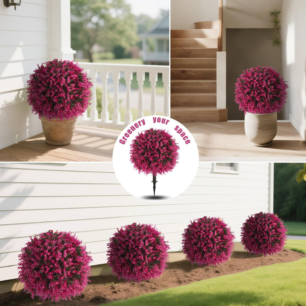 2 Pack Fake Pink Eucalyptus Topiary Ball Trees with Ground Spike