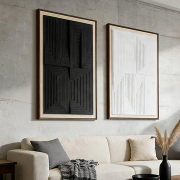 Black and White Geometric 3D Wall Art Set of 2, 16 x 24 in Each