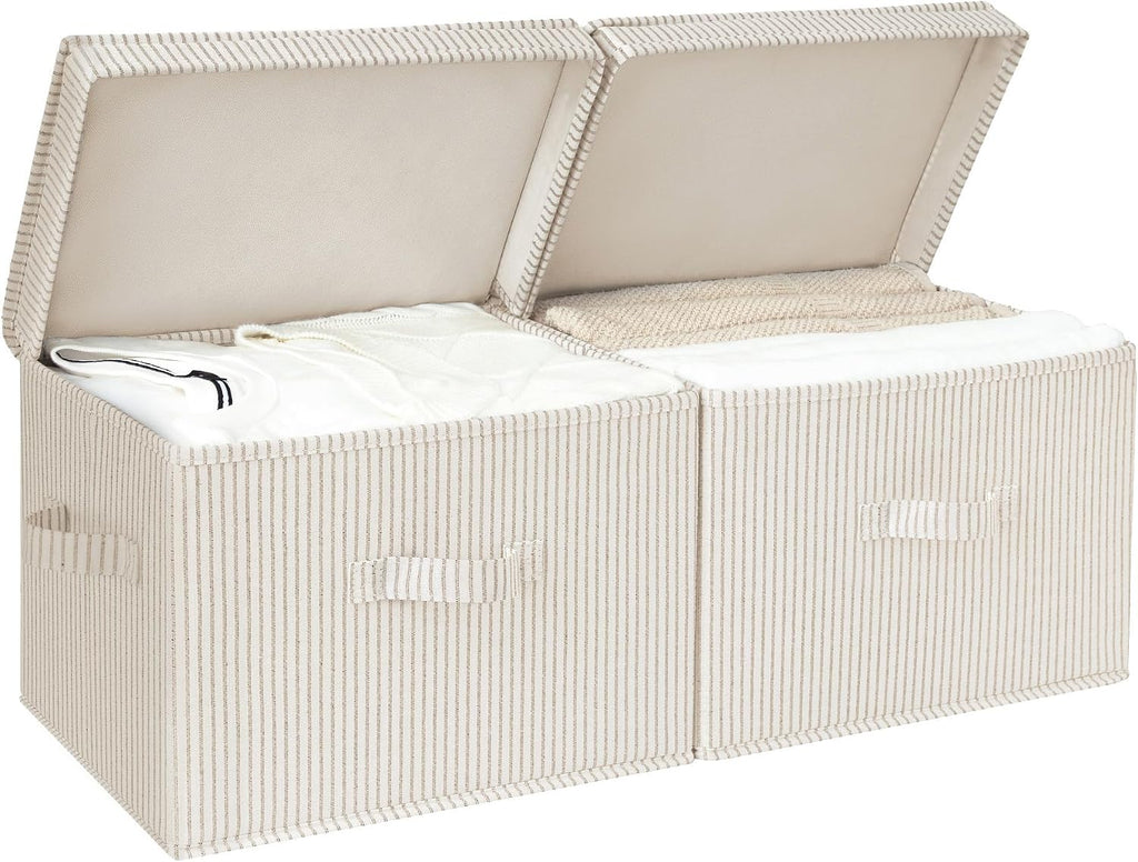 Fabric Storage Bins with Lid, Decorative Storage Boxes for Shelves, Stackable Closet Organizer Basket with Handles