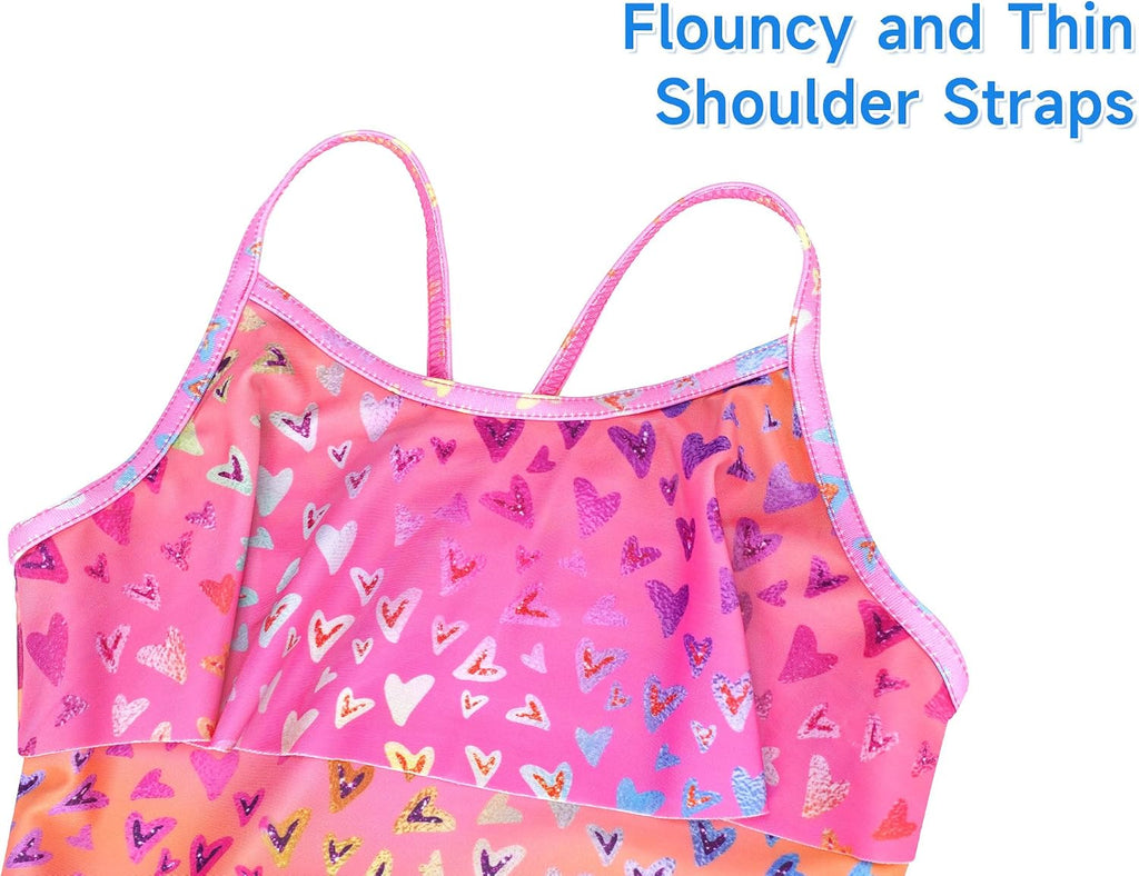Girls Tankini Swimsuit UPF50+ Ruffle 2 Piece Bathing Suit Full Coverage Kids Swimwear Years