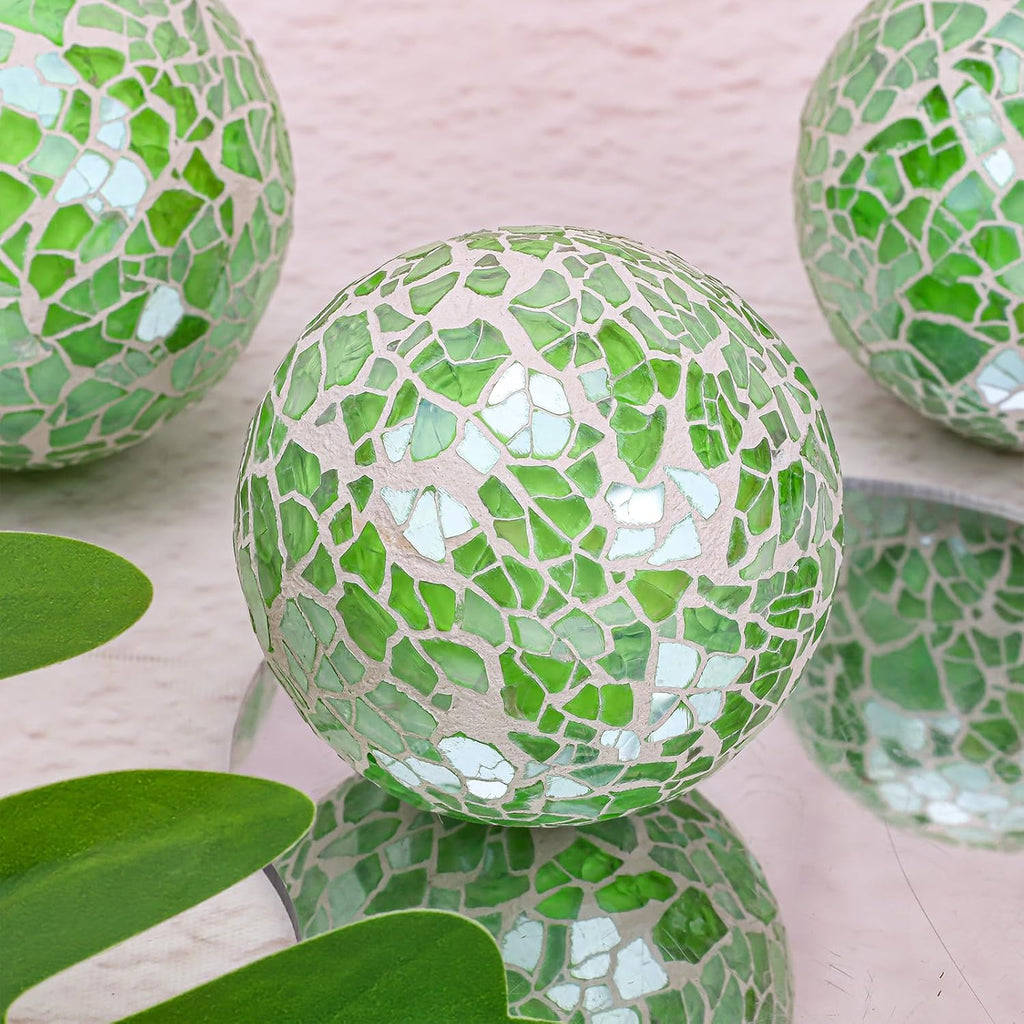 Decorative Balls for Bowls 2.6in Green Mosaic Balls Decor - Set of 3