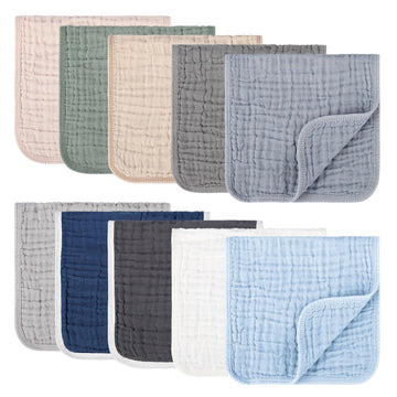 10 Pack Muslin Burp Cloths, 20x10Inch, 10 Mixed Colors, Soft Absorbent Baby Burping Rags