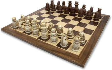 Medieval Themed Chess Set - Wooden Chess Board with Intricate Polystone Chess Pieces, Chess Sets for Adults, 15 in.