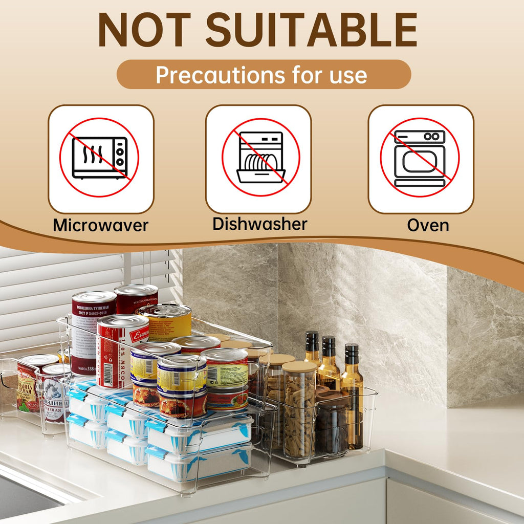 Clear Fridge Organizer, Refrigerator Organizer Bins with Handle, Freezer, Kitchen Cabinet, Pantry Organization, BPA