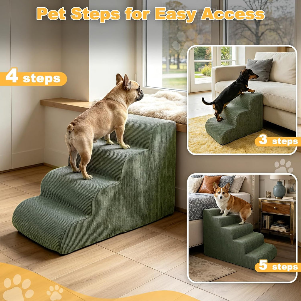Dog Stairs for Small Dogs 18" H, 4-Step Dog Ramp for Aged and Injured Dogs, Foam Pet Stairs for Cats to Get on Bed