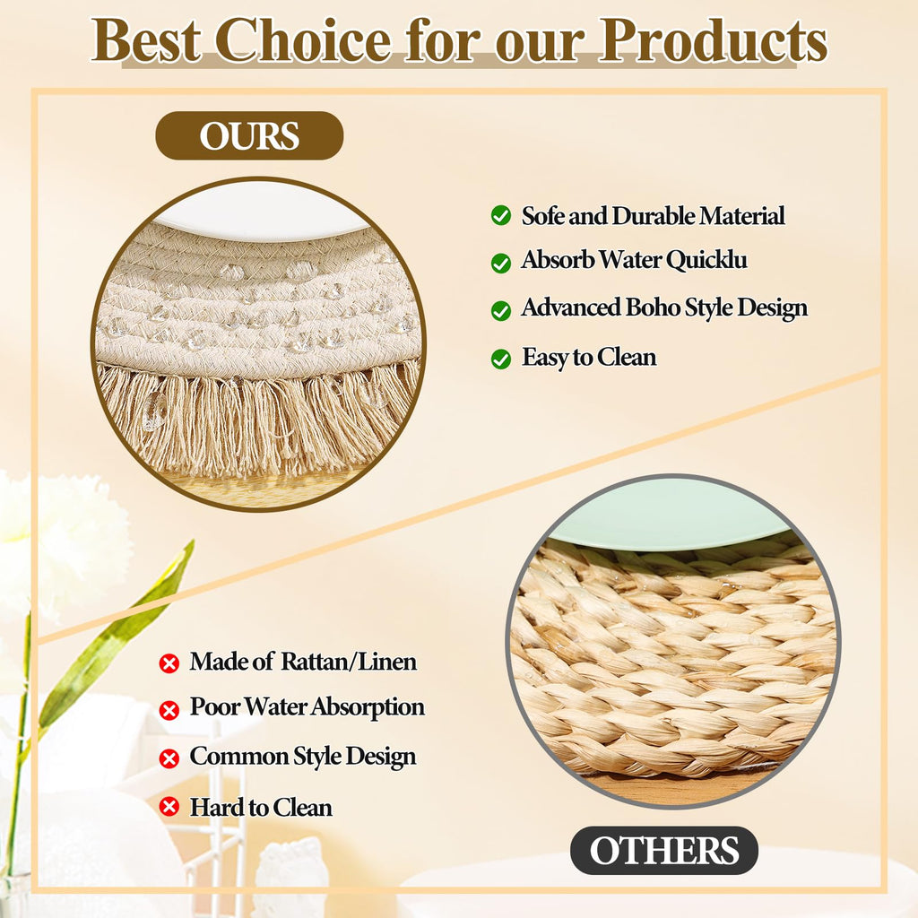 Round Placemats Set of 4 Table Mats 13Inch Washable Cotton Heat Resistant for Dining Table Decor, Farmhouse Thick