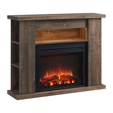 LegendFlame Barron Electric Fireplace with 43" Storage Shelf Mantel Surround and Jaden 23" Insert, Rustic Dark Oak