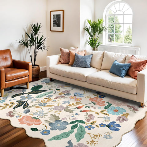 5x7 Living Room Area Rugs: Washable Floral Non-Slip Rug for Bedroom Dining Room Ultra Soft Carpet fo