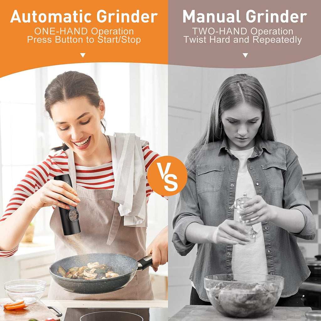 Electric Salt and Pepper Grinder Set, Rechargeable Automatic Salt and Pepper Shakers, Adjustable Coarseness Pepper - Set of 2