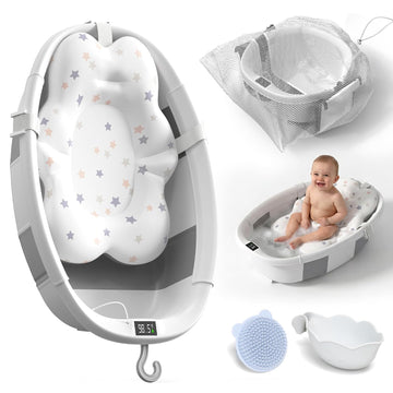 Collapsible Baby Bathtub - Large Baby Bath Tub with Thermometer | Bath Essential Bañera para Bebe Easy Fold Baby Tub