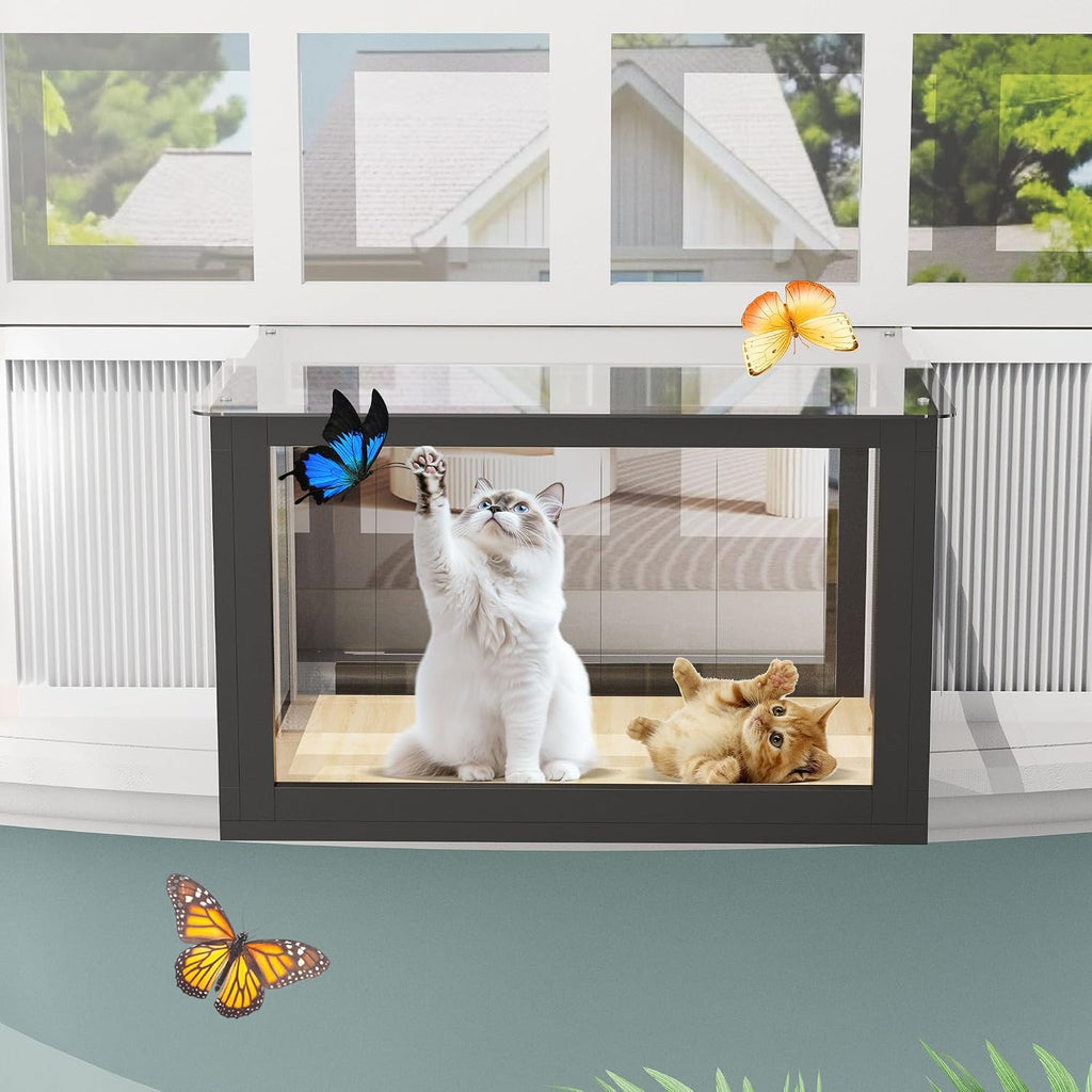 Cat Window Box Catio, Outdoor Cat Window Enclosure, Black