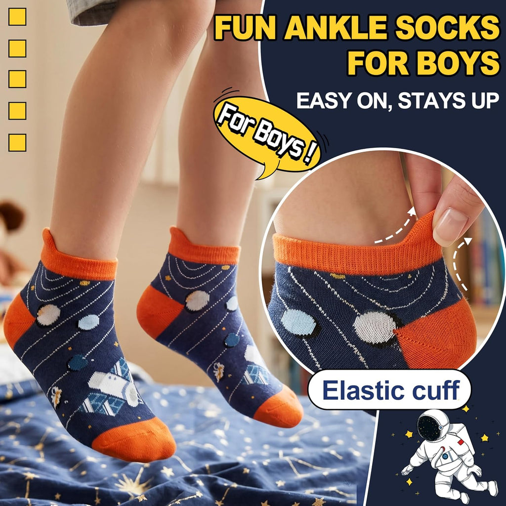 Kids Boys Ankle Socks No Show Low Cut Funny Cute Cartoon Novelty Cotton Socks 6 Pairs