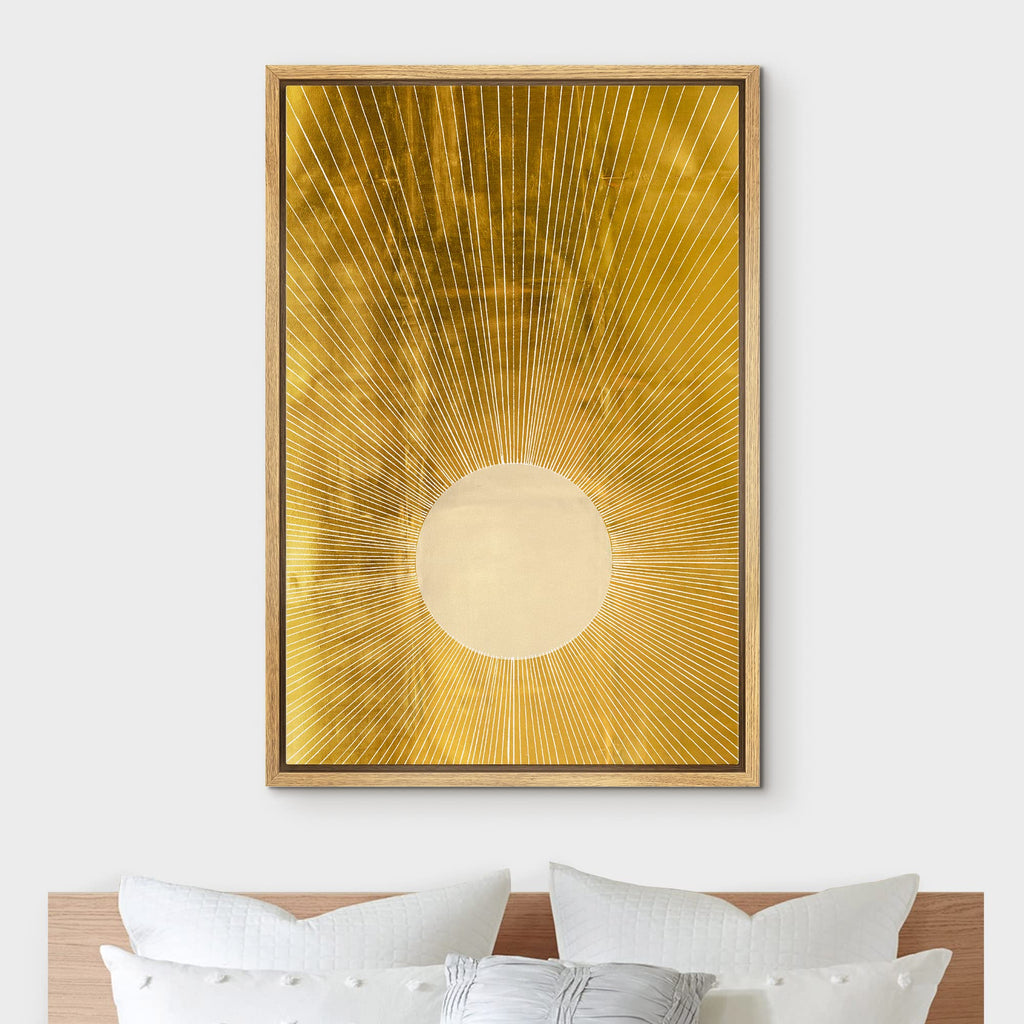 Framed Canvas Print Wall Art Rays of Light from Yellow Sun Astronomy & Space Cosmic Illustrations Modern Art Glam