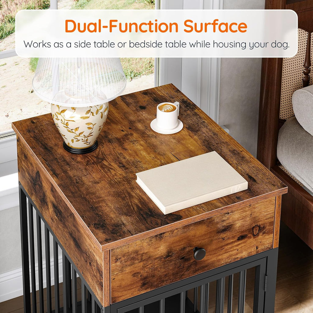Dog Crate Furniture, Wooden Dog House, Decorative Dog Kennel with Drawer, Indoor Pet Crate End Table for Small Dog