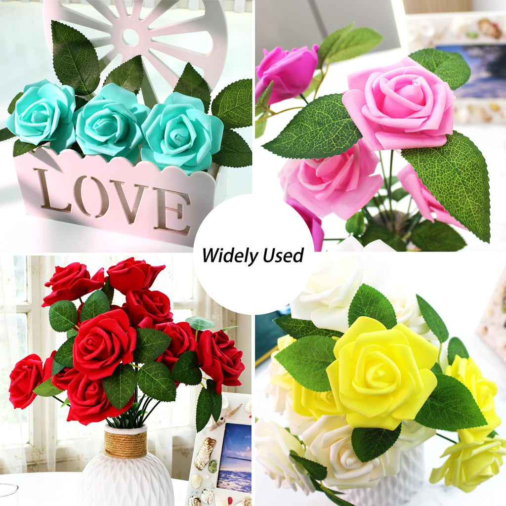 100 Pcs Artificial Rose Leaves Bulk (1 Stem 3 Large-Leaf Green)