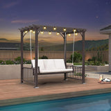 3-Seat Porch Swing with 12 Clear LED Lights Outdoor Metal Pergola Swing Hanging Cloud Swing Chair for Backyard Garden