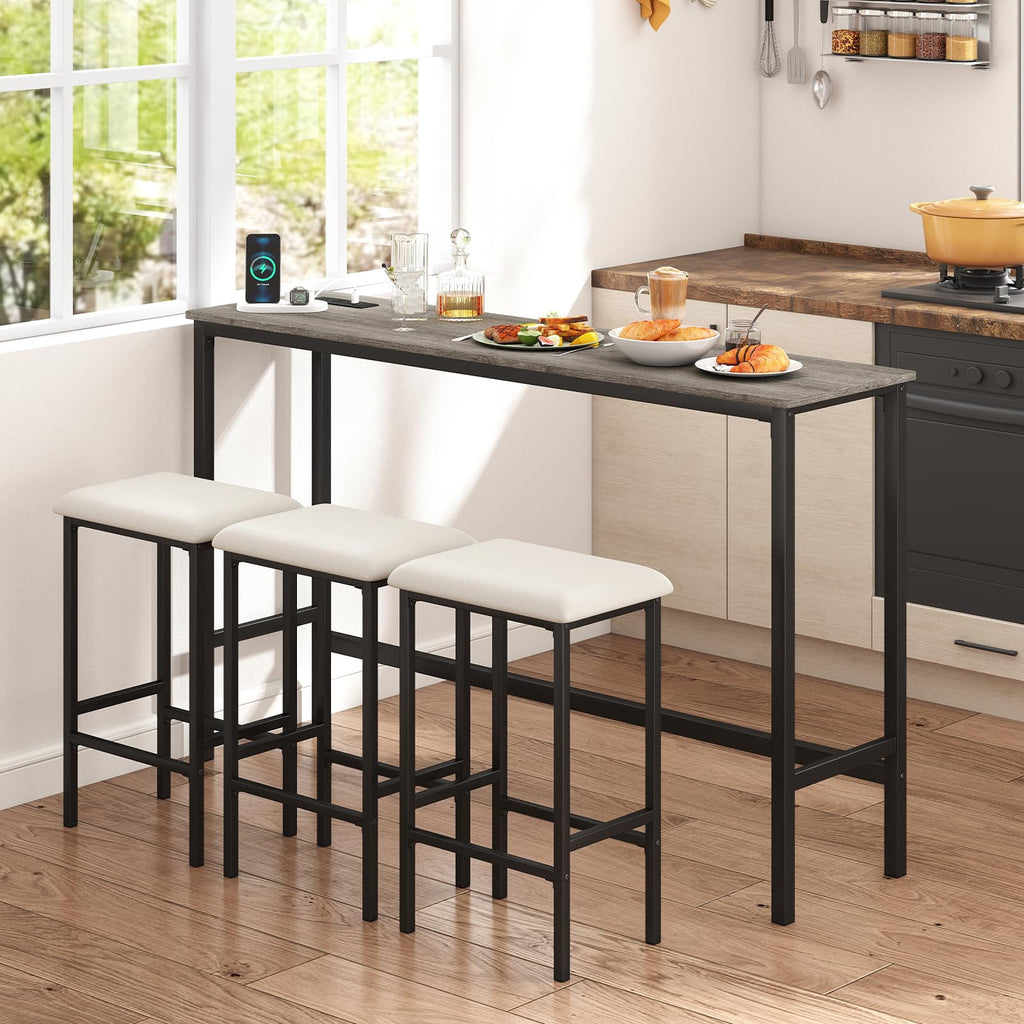 4 Pieces Counter Height Bar Table Set with Power Outlet